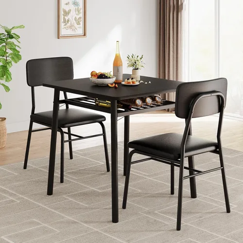 Miniatura 8 de IDEALHOUSE Juego de mesa de comedor de 3 piezas para 2 con estante de almacenamiento, mesa de cocina de madera con juego de 2 sillas tapizadas