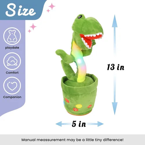 Miniatura 3 de Hopearl Dinosaurio bailarín brillante repite lo que dices – Talking T-Rex Wriggle Singing Mimicking Twisting Light Up Juguete de peluche animado