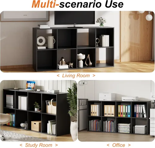 Miniatura 3 de Sweetcrispy Organizador de almacenamiento de 8 cubos, estantería de cubo abierto con 4 paneles traseros extraíbles, estantería de almacenamiento