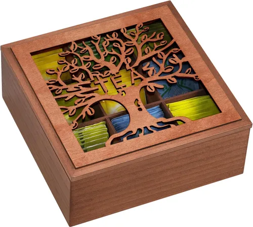 Organizador de caja de té de madera, organizadores de té y almacenamiento con patrón de árbol, soporte para bolsa de té, caja organizadora