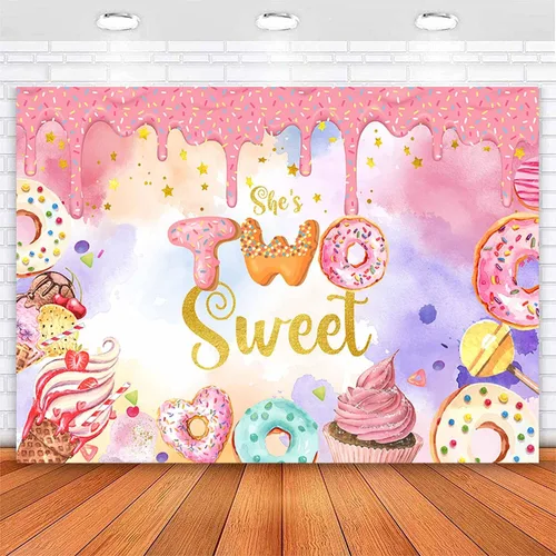 Sensfun Donut Two Sweet Birthday - Telón de fondo para niñas, decoración de fiesta de segundo cumpleaños, fondo de fotografía, dona, helado,