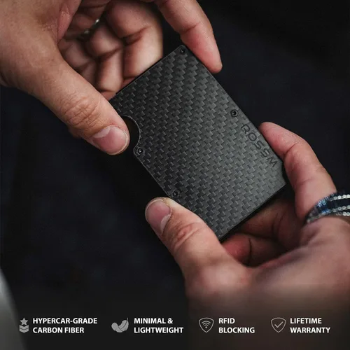 Miniatura 2 de ROSSM Cartera minimalista para hombre - Cartera delgada RFID para hombre - Cartera delgada de fibra de carbono y metal para tarjetas y dinero