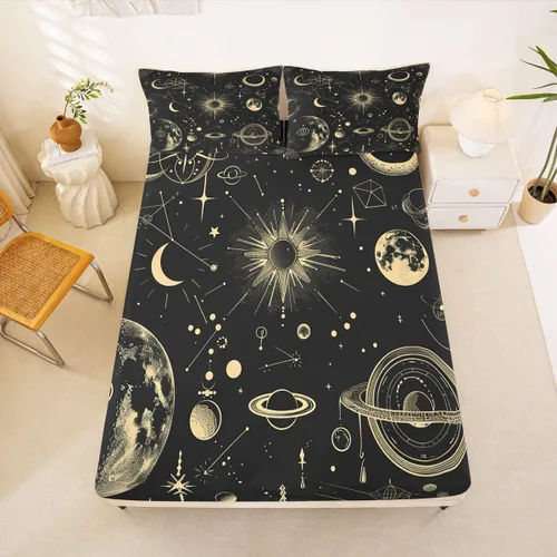Miniatura 33 de Erosebridal Sábana bajera ajustable con patrón de piedra azul con estampado de mármol azul, juego de ropa de cama líquida trippy para niños, niñas