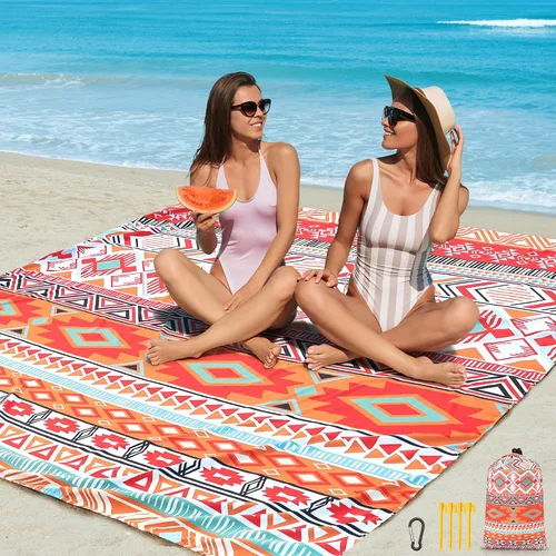 Miniatura 10 de HIHOHO Manta de playa a prueba de arena, impermeable, de secado rápido, ligera, para picnic azteca al aire libre, 79 x 83 pulgadas, 120 x 108 Blue-02