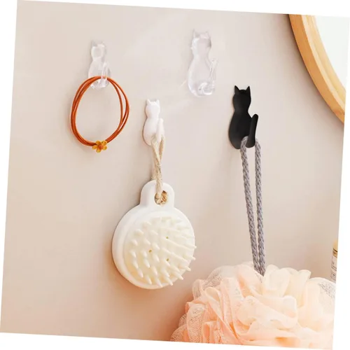 Miniatura 3 de 4 ganchos de cola de gato negros – Ganchos adhesivos de montaje en pared para llaves, abrigos, bolsas y toallas – Bonitos ganchos decorativos