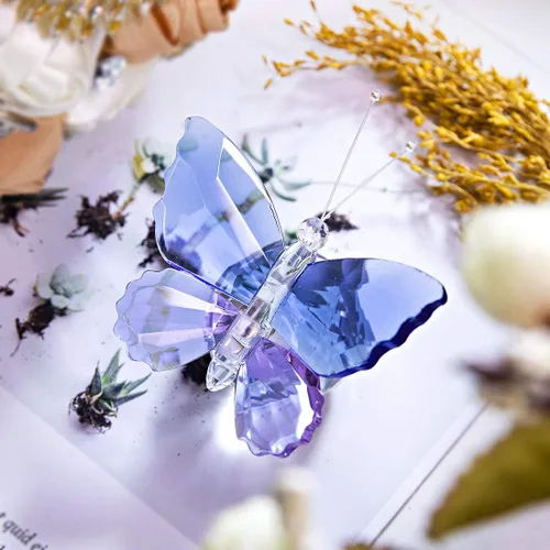 Miniatura 3 de H&D HYALINE & DORA Decoración de adorno animal de mariposa de corte de cristal para mesa de oficina, dormitorio en casa Azul & Púrpura