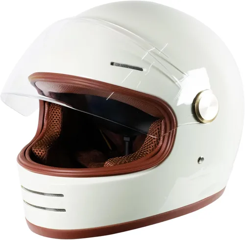 Miniatura 9 de Casco retro para motocicleta Loyoriwy para adultos: Casco integral vintage con sistema de ventilación, diseño impermeable para motociclismo Blanco