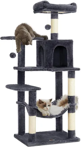 Miniatura 18 de Feandrea - Árbol para gatos de varios niveles para interiores, torre para gatos tipo condominio con 4 postes para rascar, 2 posaderos, hamaca y claro