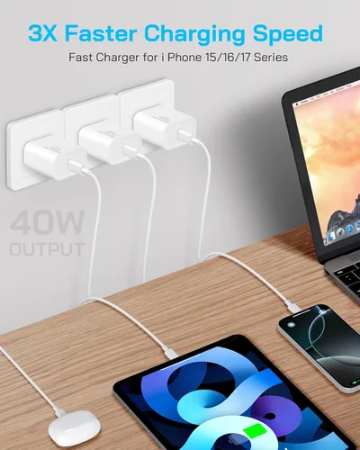 Miniatura 5 de Cargador de carga rápida para iPhone 17, 16, 15 Pro, bloque de carga rápida USB-C de 40 W para iPhone con cable de carga tipo C a C de 6 FT