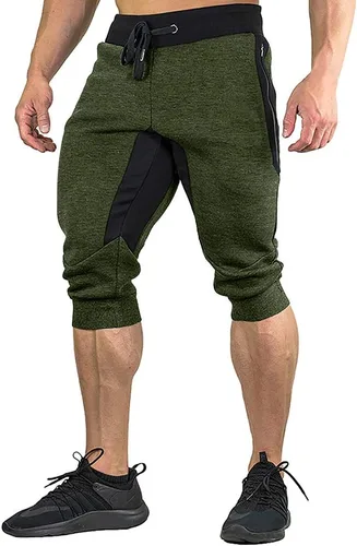 FASKUNOIE - Pantalones deportivos cortos para hombre, pantalones capri casuales de algodón, pantalones cortos de 34 hasta por debajo de la rodilla,