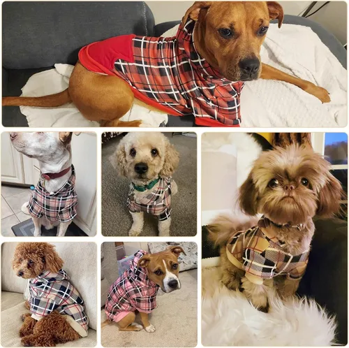 Miniatura 7 de EXPAWLORER Sudadera con capucha para perro a cuadros, estilo británico, suéter cálido para perro con agujero para correa, ropa de pitbull, ropa