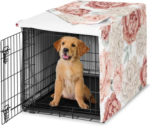 Miniatura 9 de Sweet Jojo Designs Cubierta para jaula de perro de 36 pulgadas (Boho Floral Rosa/Gris) para niñas, cubierta para perrera