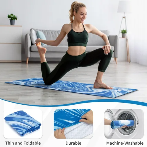 Miniatura 5 de Toalla para tapete de yoga con grandes bolsillos en las esquinas, tapete de microfibra de agarre antideslizante para yoga caliente, pilates