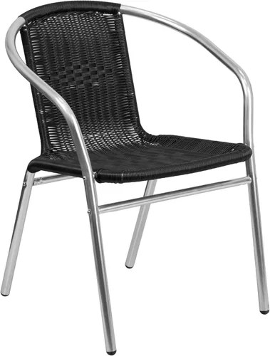 Miniatura 4 de Flash Furniture Lila - Juego de mesa redonda de aluminio para interiores y exteriores de 31.5 pulgadas con 2 sillas de ratán negro