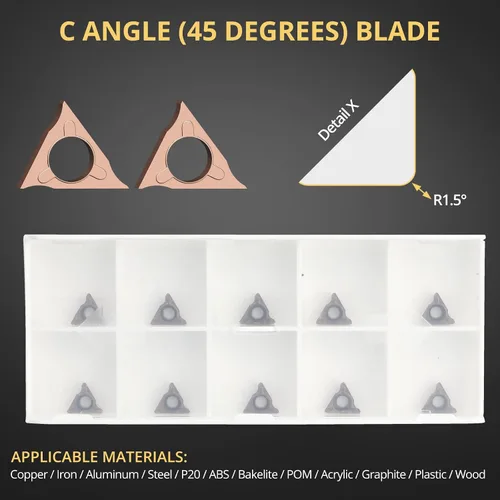 Miniatura 4 de AMTOVL 10 cabezales de corte triangulares en ángulo R para máquina de biselado neumática, insertos de torneado de carburo para mini chaflán de aire
