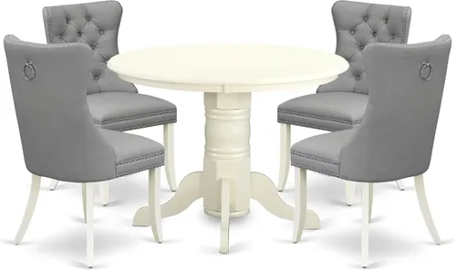 Miniatura 21 de East West Furniture SHDA5-WHI-13 - Juego de cocina de 5 piezas, incluye una mesa de comedor redonda con pedestal y 4 sillas Parson tapizadas de tela