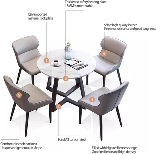 Miniatura 5 de Juego de mesa de comedor redonda para 4, juego de sillas de mesa de negociación de cocina, juego de mesa de comedor redonda pequeña tapizada, sillas