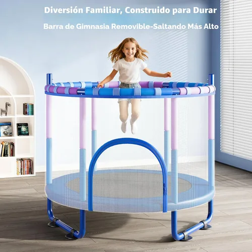 Miniatura 8 de Yohood - Cama elástica de 55 pulgadas para niños con recinto, trampolín para niños pequeños de 6 en 1 para interiores y exteriores, tubo completo