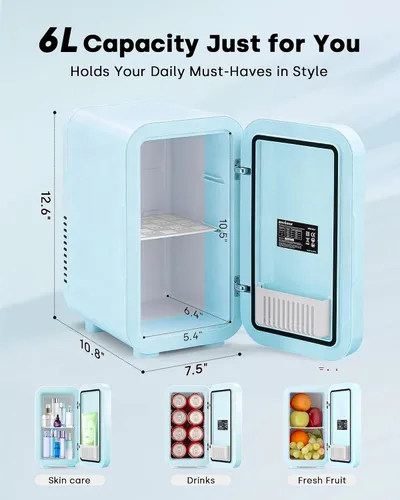 Miniatura 6 de Enventor Mini refrigerador para el cuidado de la piel, refrigerador pequeño para dormitorio, refrigerador de belleza para maquillaje con espejo LED