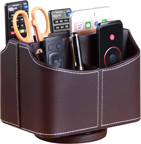 Miniatura 16 de PUSU - Soporte organizador de piel sintética giratorio en 360 grados para control remoto de TV, suministros de escritorio, suministros de oficina