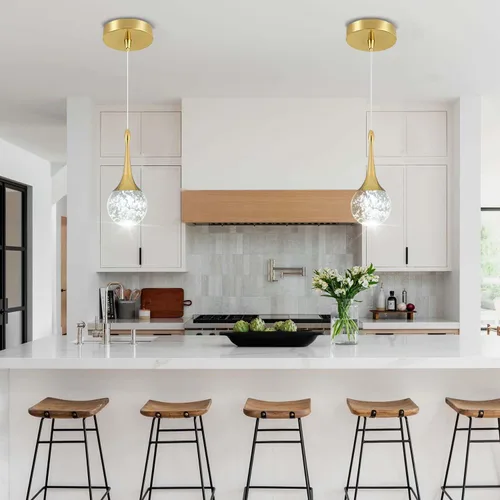 Miniatura 2 de Lámpara colgante Flashing God de oro con 1 luz en forma de lágrima y cristal, lámpara colgante integrada con burbuja de cristal para isla de cocina