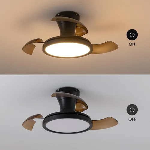 Miniatura 7 de Ventilador de techo retráctil moderno de 71 cm con luz, control remoto, regulable, 6 velocidades, reversible, pequeña luminaria de techo, sin aspas