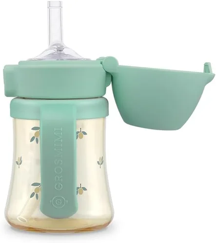 Miniatura 15 de GROSMIMI x KNOTTED Vaso con Tapa Abatible para Sorber a Prueba de Derrames, PPSU, sin BPA, popote de etapa 2 para niños pequeños (Sonrisa 6 onzas)
