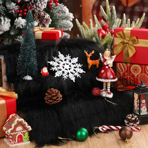 Miniatura 4 de Jetec 4 piezas de piel sintética negra de 10 x 20 pulgadas, cuadrados de tela de piel sintética de Navidad, parches de tela de Halloween, felpa