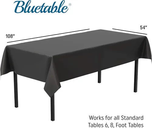 Miniatura 2 de Bluetable Mantel de plástico desechable rectangular negro (paquete de 12) a granel, mantel ultra resistente (54 x 108 pulgadas), mesas de 6 pies u 8