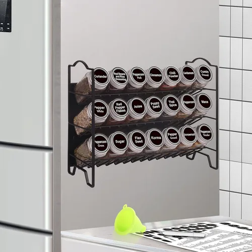 SWOMMOLY Estante magnético para especias para refrigerador con 21 tarros de especias, juego de 396 etiquetas de especias, organizador de especias de