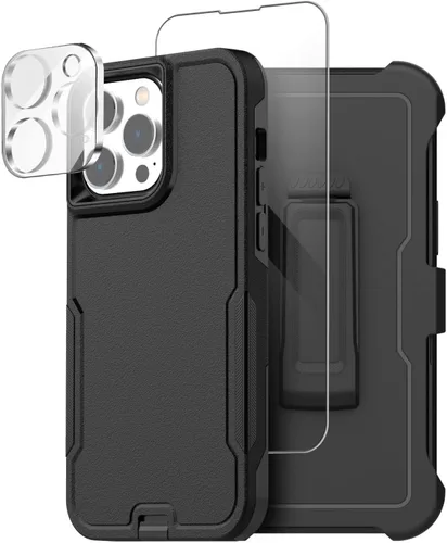 AICase Funda para iPhone 14 Pro Max con protector de pantalla de vidrio + lente de cámara, resistente protección contra caídas, cuerpo completo,