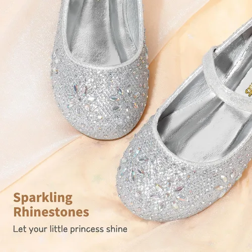 Miniatura 3 de DREAM PAIRS Zapatos de vestir tipo bailarina Mary Jane con estrás para niña para fiesta, cumpleaños, actuación, boda