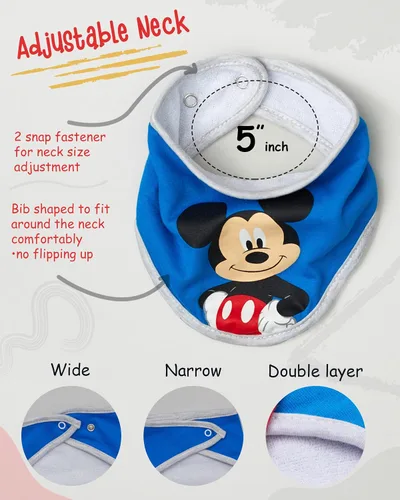 Miniatura 3 de Disney Mickey Mouse - Babero bandana para bebé, paquete de 3 baberos de Mickey Mouse (azul/rojo/gris, 0-12 meses)