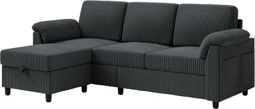 Miniatura 8 de Vongrasig Sofá Seccional Convertible, Sofá en Forma de L de 3 Asientos con Almohadas Removibles Tela de Pana Suave Sofá Pequeño de Mediados de Siglo