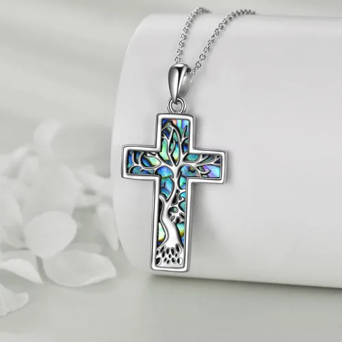 Miniatura 19 de YFN Collar de cruz de plata de ley 925 con nudo celta cruz infinito corazón amor colgante collar de 18 pulgadas