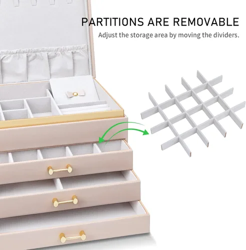 Miniatura 7 de V-LAFUYLIFE Jewelry Box Organizer for Women Girls, 4-Layer Large Jewelry boxes with 3 Drawers Jewelry Storage Case for Earrings Bracelets Necklaces