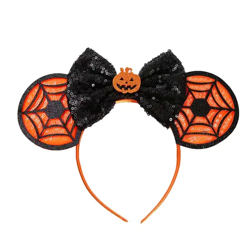 JAWEAVER Diadema de orejas de ratón de Halloween, lazo de lentejuelas y calabaza, decoración de fiesta, disfraces, accesorios para el cabello para