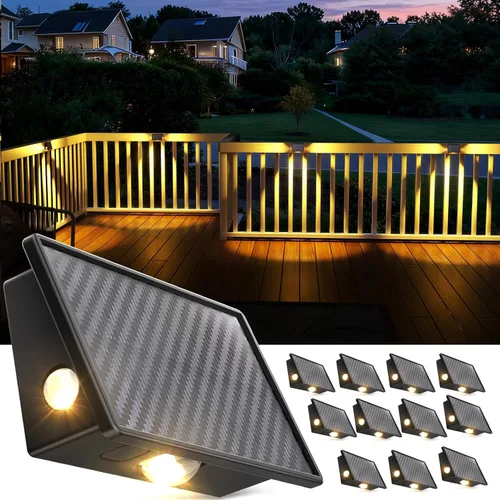 Miniatura 7 de JSOT - Luces de escalera para cubierta de 4 unidades para cerca exterior, pared, escalera, patio, jardín, decoración del patio trasero con 5 modos