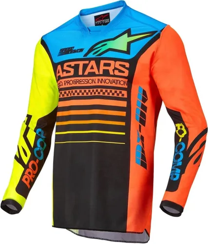 Alpinestars Camiseta Racer Compass para niños Negro/Amarillo Fluo/Coral 2Xs (3732122-1534-XXS)