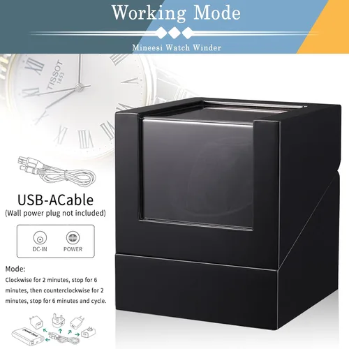 Miniatura 5 de Bobinadora de reloj para relojes automáticos individuales con motores silenciosos, pintura de piano por adaptador de CA o batería