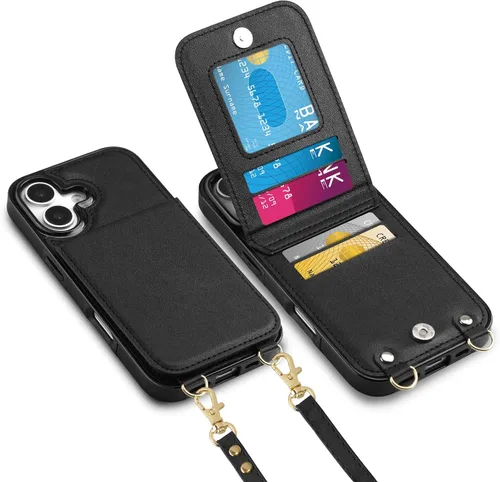 Miniatura 30 de Vofolen Funda para iPhone 11 con tarjetero con bloqueo RFID, correa ajustable, cierre magnético, resistente, a prueba de golpes, funda protectora
