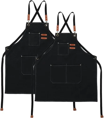 Delantales para mujeres y hombres con bolsillos, 2 piezas, impermeable, para estilista, lino, barbacoa, herramienta de lona para adultos, delantal