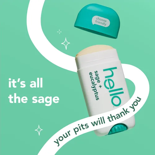 Miniatura 2 de hello Desodorante sin aluminio de salvia y eucalipto para mujeres y hombres con manteca de karité, frescura 24 horas, desodorante sin bicarbonato