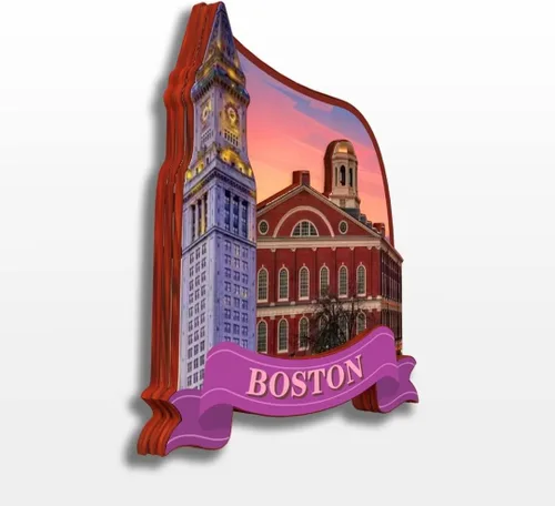 Miniatura 2 de Boston Massachusetts USA America - Imán de madera para nevera, colección de madera 3D, hecho a mano, recuerdos de la ciudad, imán para nevera