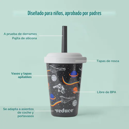 Miniatura 3 de REDUCE GoGo's - Vasos Tumbler Portátiles para Niños con Tapas y Popotes a Prueba de Derrames - Paquete de 10 Vasos Apilables de 12 oz con Tapas