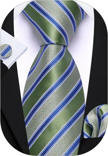 Miniatura 15 de Barry.Wang Juego de corbatas para hombre, corbata de seda a rayas, tejido a cuadros, gemelos formales, negocios, boda