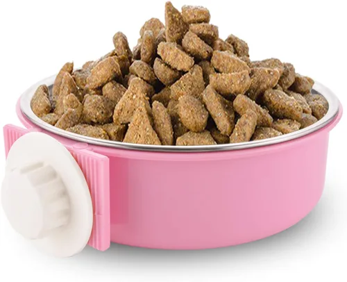 Miniatura 2 de Cuenco para jaula de perro extraíble de acero inoxidable, comederos de agua y comida, taza para jaula/corral para gatos, cachorros, pájaros, Rosa