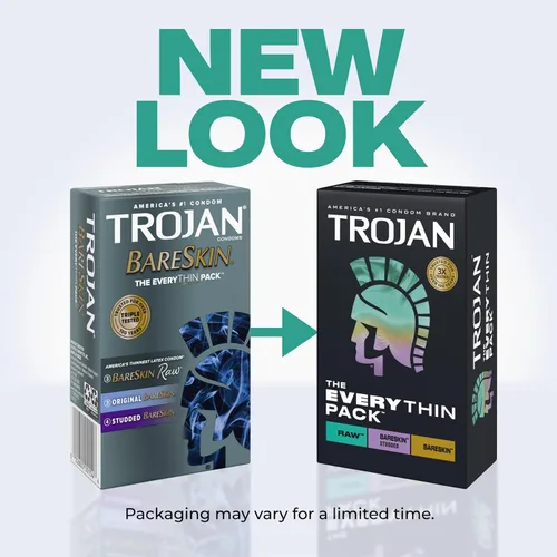 Miniatura 3 de Trojan Bareskin - Preservativos finos, paquete variado Everythin, condón de látex lubricado, 10