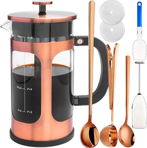 Cafetera de prensa francesa, 8 tazas de 34 onzas, prensa de café de acero inoxidable 304 con 4 pantallas de filtro, vidrio de borosilicato