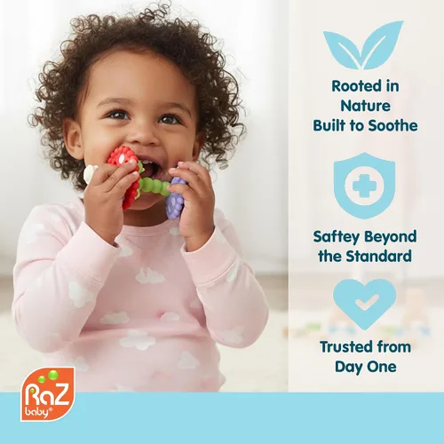 Miniatura 5 de RaZbaby Chompy Varita de Dentición – Tubo de Dentición para Bebé de Silicona Suave y Hueco para Dientes Delanteros y Molares Traseros, Desarrollo